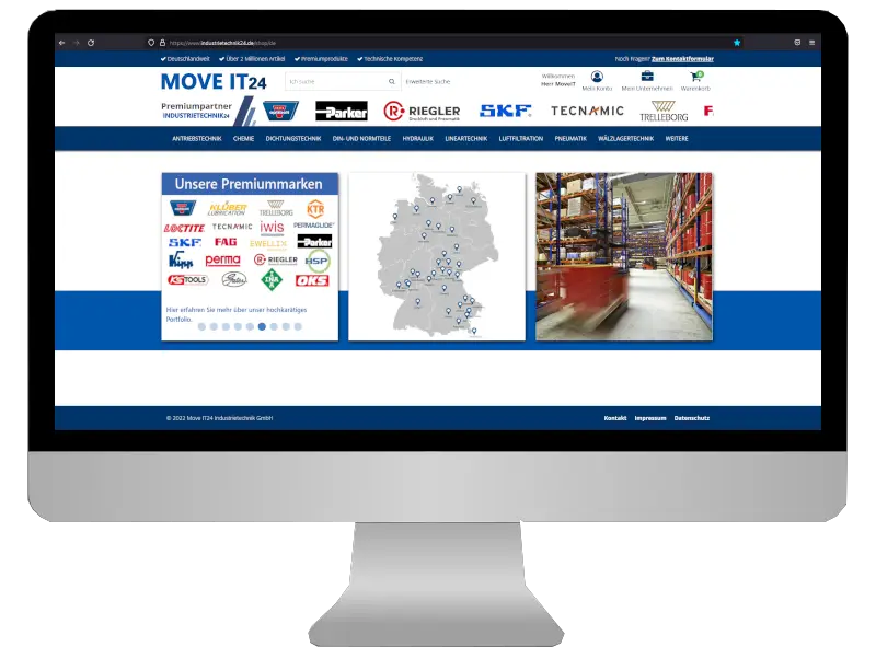 Bildschirm mit Industrietechnik Online Shop der MOVE IT24